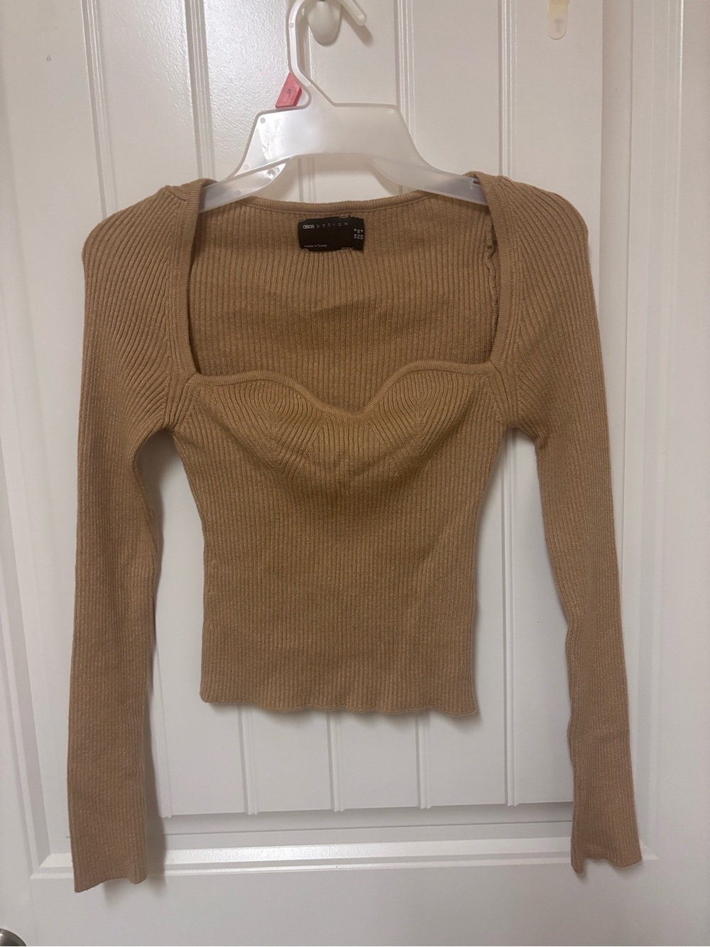 ASOS Ribbed Square Sweetheart Neck Sweater - Camel - Picture 2 of 4